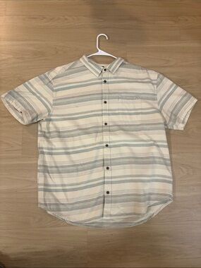 Men's Short-Sleeve Button-Up Shirt - Cream & Light Blue Stripes